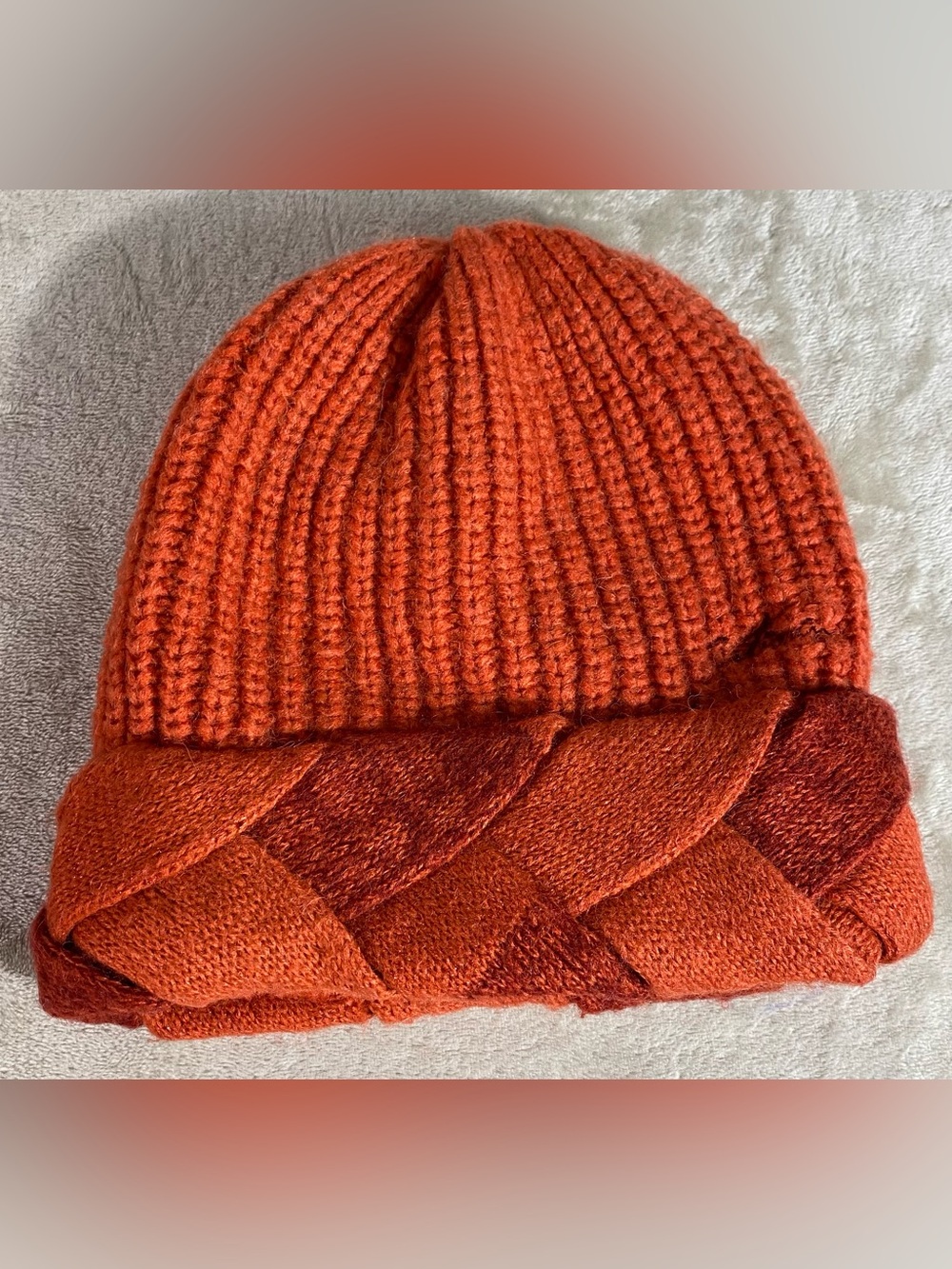 Catimini Women’s Hat Beanie Cap Orange Braided Metallic 58cm Large France